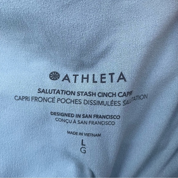 ATHLETA Oxidized Green Salutation Stash High Rise Cinch Capri Legging Size Large - Picture 6 of 13